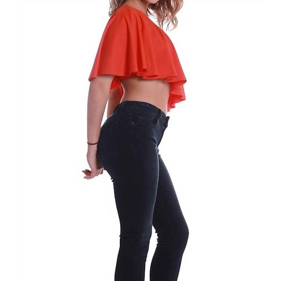 NEW SUSANA MONACO karina one shoulder ruffle crop top in sunset - Picture 2 of 3